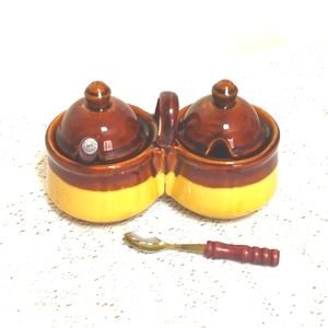2 FOR $15 BUNDLE SALE! Home Vintage Cindiments/Honey/Sugar bowl. Stoneware